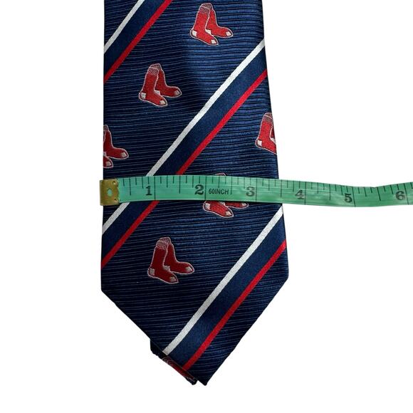 MLB Red Socks 100% Silk Blue White Stripe Tie Boston Baseball Major League MA - Picture 6 of 6